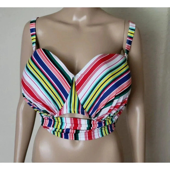 Swim By Cacique Bikini Top Bandeau Underwire Striped Multicolor size 46DDD - Picture 3 of 11
